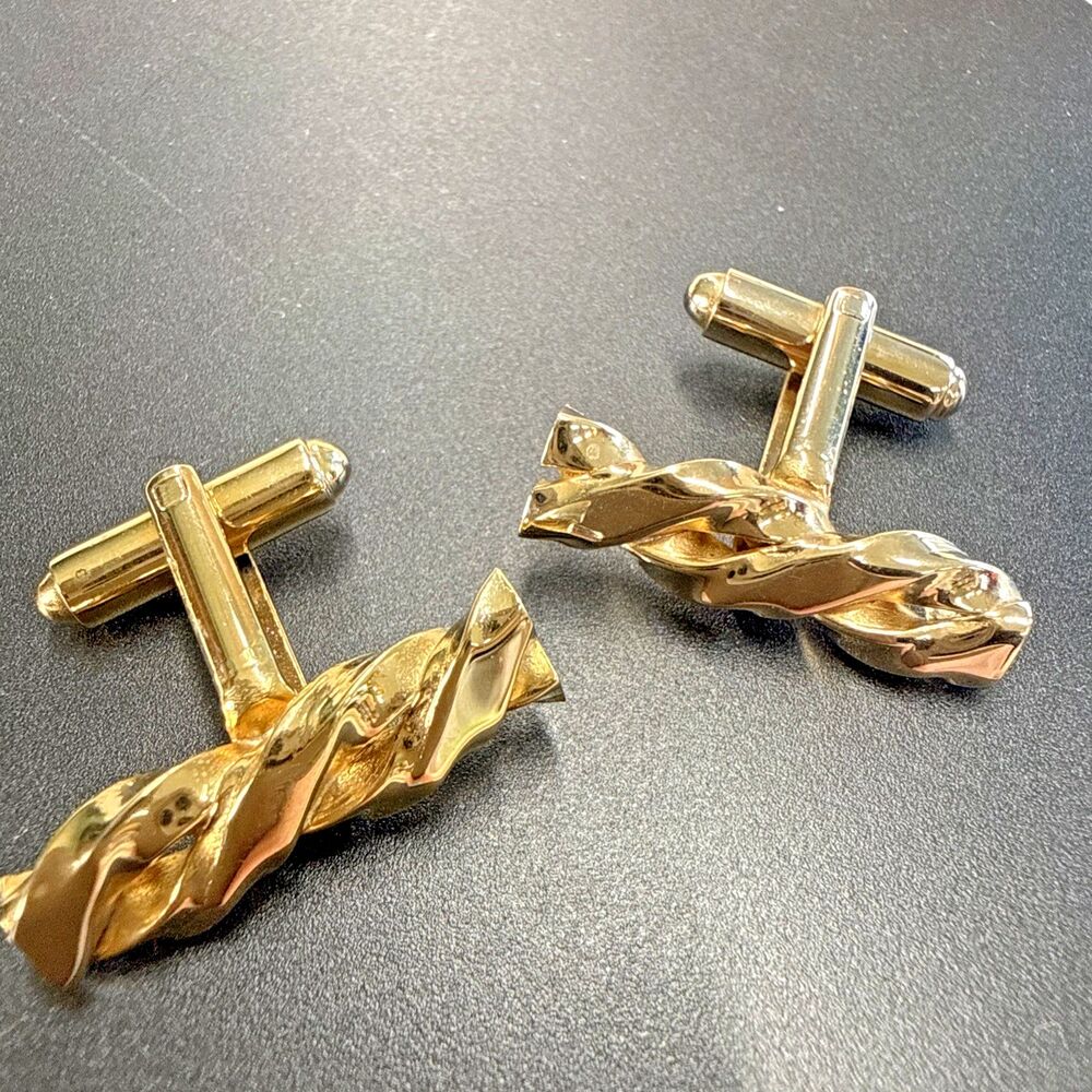 Gold Tone Mens Cufflinks Twisted Design Toggle - Formal Dress Shirt Accessory